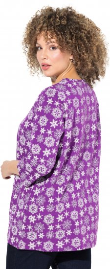 Ulla Popken Snowflake Print 3/4 Sleeve A-Line Tee Dark Purple - Natisnjene majice za ženske - 