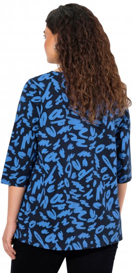 Ulla Popken Scribble Print Square Neck 3/4 Sleeve Tee Navy - Natisnjene majice za ženske - 