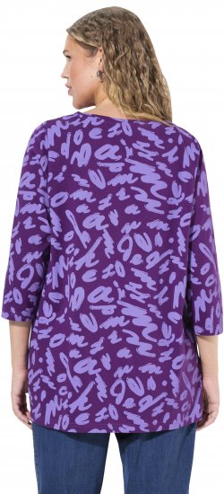 Ulla Popken Scribble Print Square Neck 3/4 Sleeve Tee Violet - Natisnjene majice za ženske - 