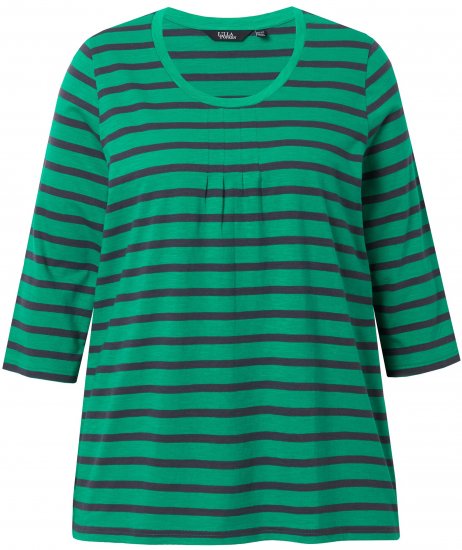 Ulla Popken Striped 3/4 Sleeve A-Line Tee Moss Green - Majice - 