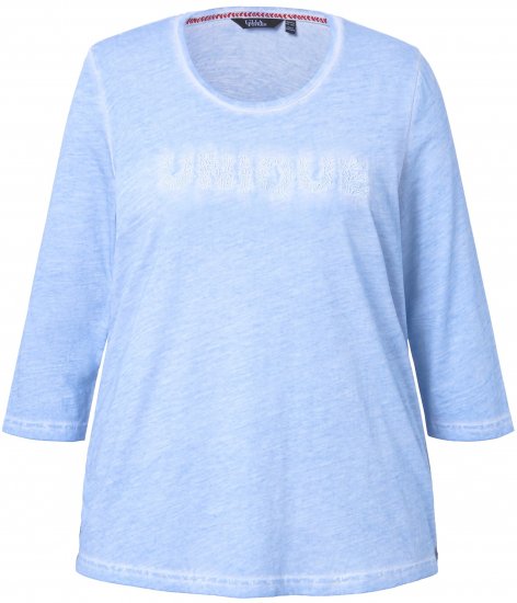 Ulla Popken UNIQUE Embroidered 3/4 Sleeve Tee Light Blue - Majice - 