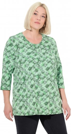 Ulla Popken Graphic Flower A-Line 3/4 Sleeve Tee Apple Green - Majice - 