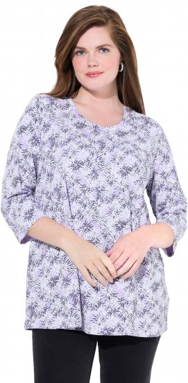Ulla Popken Graphic Flower A-Line 3/4 Sleeve Tee Lavender - Majice - 