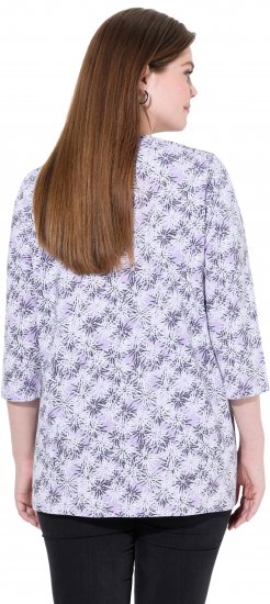 Ulla Popken Graphic Flower A-Line 3/4 Sleeve Tee Lavender - Majice - 