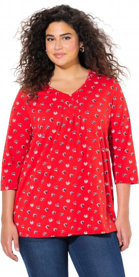 Ulla Popken Minimal Floral Print 3/4 Sleeve Tee Neon Red - Natisnjene majice za ženske - 
