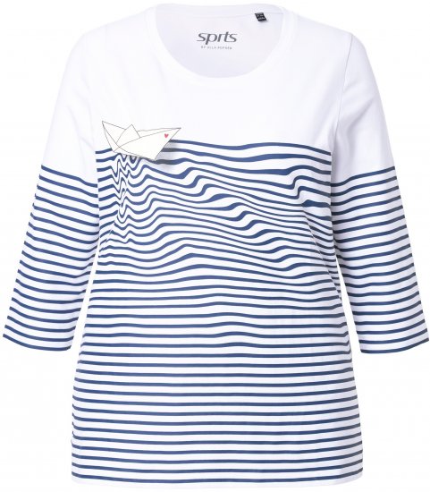Ulla Popken Paper Boat Print 3/4 Sleeve Tee Snow White - Natisnjene majice za ženske - 