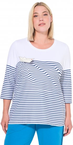 Ulla Popken Paper Boat Print 3/4 Sleeve Tee Snow White - Natisnjene majice za ženske - 