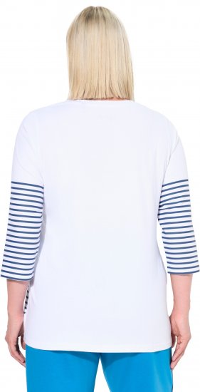 Ulla Popken Paper Boat Print 3/4 Sleeve Tee Snow White - Natisnjene majice za ženske - 