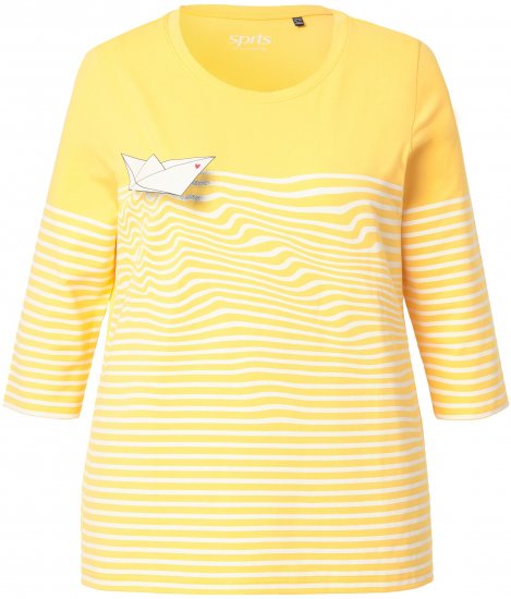 Ulla Popken Paper Boat Print 3/4 Sleeve Tee Sun Yellow - Natisnjene majice za ženske - 
