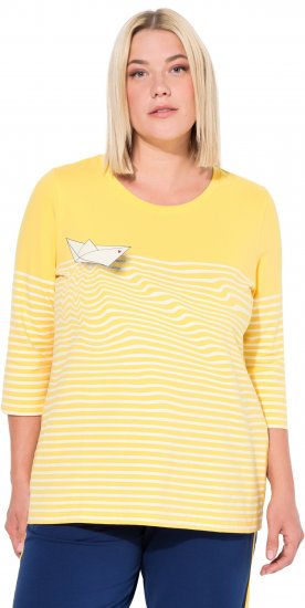 Ulla Popken Paper Boat Print 3/4 Sleeve Tee Sun Yellow - Natisnjene majice za ženske - 