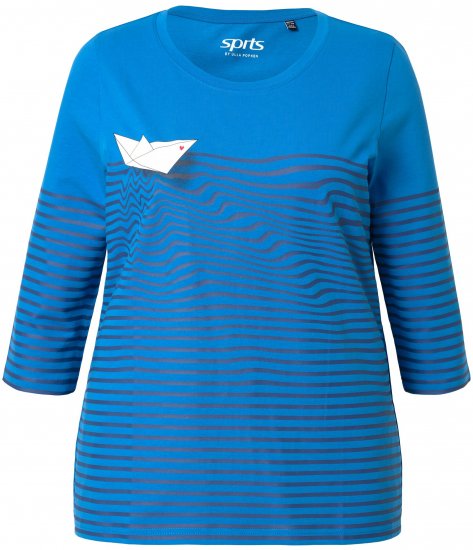 Ulla Popken Paper Boat Print 3/4 Sleeve Tee Pacific Blue - Natisnjene majice za ženske - 