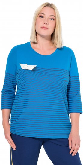 Ulla Popken Paper Boat Print 3/4 Sleeve Tee Pacific Blue - Natisnjene majice za ženske - 