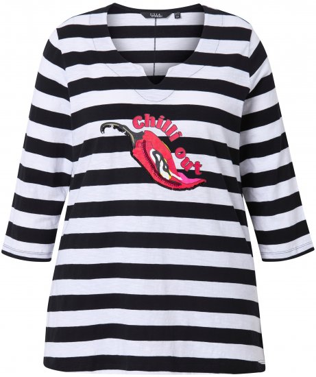 Ulla Popken Chilli Pepper Sequined 3/4 Sleeve Graphic Tee Black - Majice - 