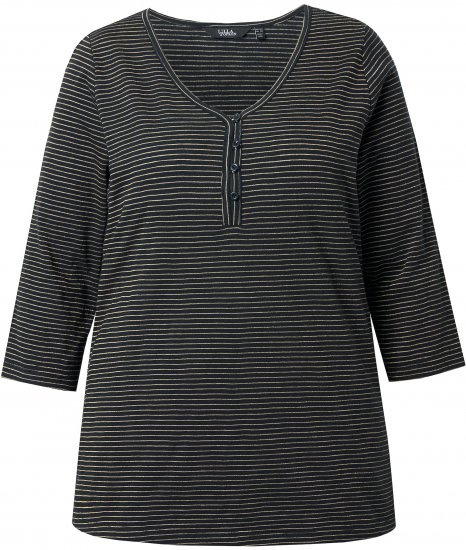 Ulla Popken Glitter Stripe 3/4 Sleeve Tee Anthracite - Natisnjene majice za ženske - 