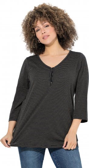 Ulla Popken Glitter Stripe 3/4 Sleeve Tee Anthracite - Natisnjene majice za ženske - 