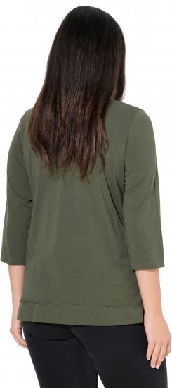 Ulla Popken Textured Lettering 3/4 Sleeve Tee Olive - Natisnjene majice za ženske - 