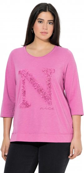 Ulla Popken Textured Lettering 3/4 Sleeve Tee Pink - Natisnjene majice za ženske - 