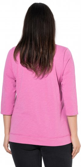 Ulla Popken Textured Lettering 3/4 Sleeve Tee Pink - Natisnjene majice za ženske - 