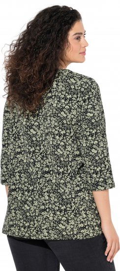 Ulla Popken Pleated Floral Print 3/4 Sleeve Tee Pond Green - Natisnjene majice za ženske - 