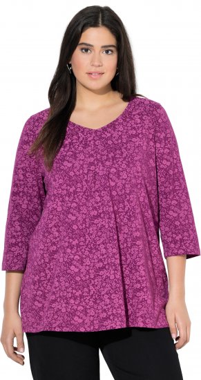 Ulla Popken Pleated Floral Print 3/4 Sleeve Tee Raspberry - Natisnjene majice za ženske - 