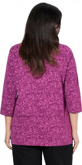 Ulla Popken Pleated Floral Print 3/4 Sleeve Tee Raspberry - Natisnjene majice za ženske - 