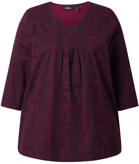 Ulla Popken Mixed Pattern Stripe 3/4 Sleeve Tee Black - Natisnjene majice za ženske - 