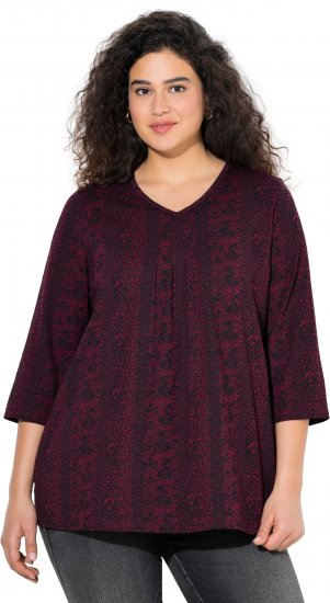 Ulla Popken Mixed Pattern Stripe 3/4 Sleeve Tee Black - Natisnjene majice za ženske - 