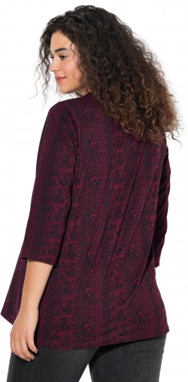 Ulla Popken Mixed Pattern Stripe 3/4 Sleeve Tee Black - Natisnjene majice za ženske - 