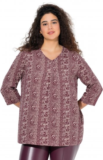 Ulla Popken Mixed Pattern Stripe 3/4 Sleeve Tee Dark Cherry Red - Majice - 