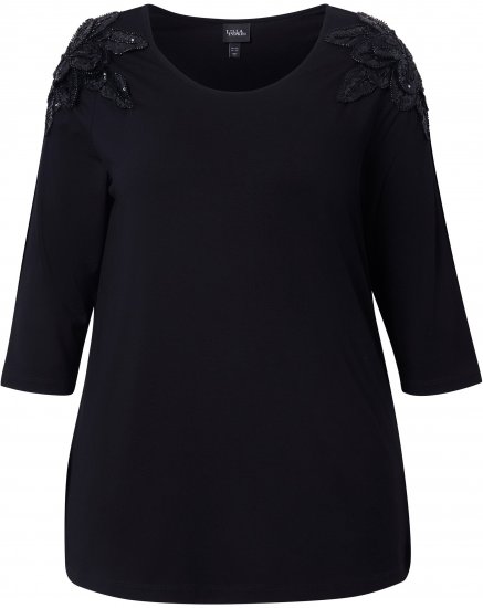 Ulla Popken Flower Epaulet 3/4 Sleeve Top Black - Natisnjene majice za ženske - 