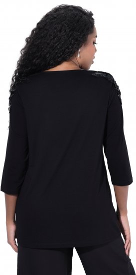 Ulla Popken Flower Epaulet 3/4 Sleeve Top Black - Natisnjene majice za ženske - 