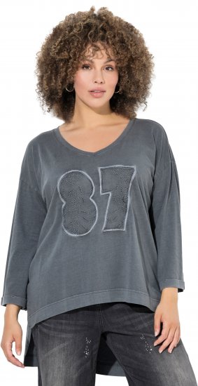 Ulla Popken 87 Applique Oversized Long Sleeve Tee Graphite Grey - Majice - 