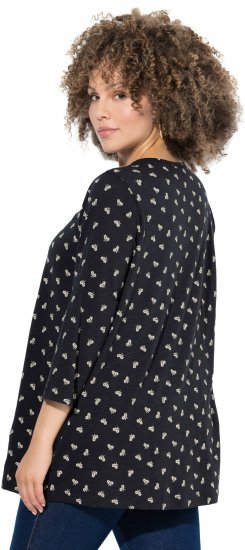 Ulla Popken Flower Print 3/4 Sleeve Tee Black - Majice - 