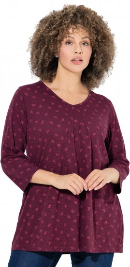Ulla Popken Flower Print 3/4 Sleeve Tee Dark Ruby - Majice - 