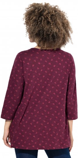 Ulla Popken Flower Print 3/4 Sleeve Tee Dark Ruby - Majice - 