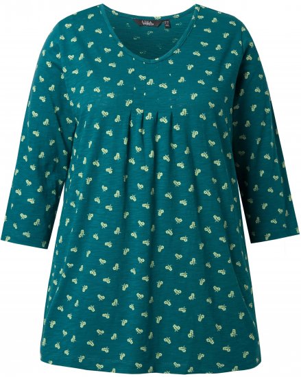 Ulla Popken Flower Print 3/4 Sleeve Tee Teal Green - Majice - 