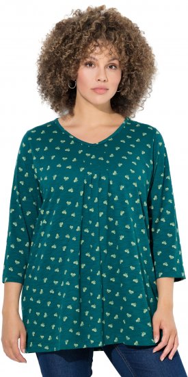 Ulla Popken Flower Print 3/4 Sleeve Tee Teal Green - Majice - 