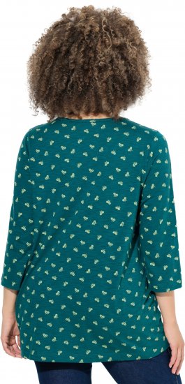 Ulla Popken Flower Print 3/4 Sleeve Tee Teal Green - Majice - 