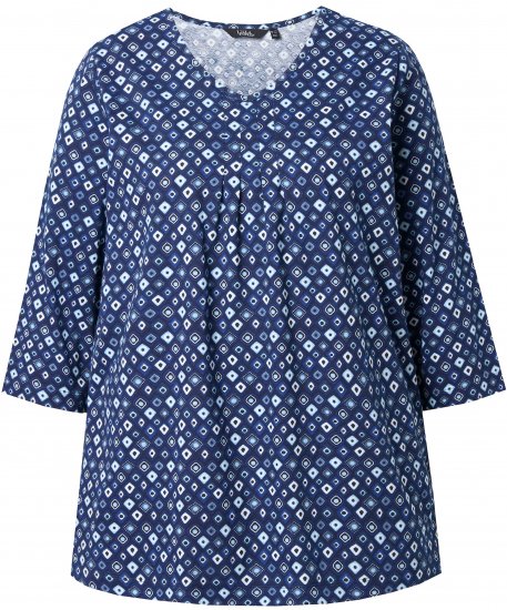 Ulla Popken Graphic Print Pleated 3/4 Sleeve Tee Blue - Majice - 