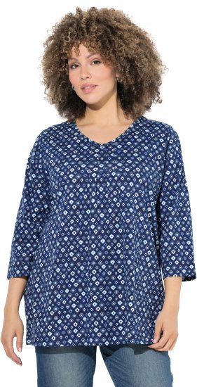 Ulla Popken Graphic Print Pleated 3/4 Sleeve Tee Blue - Majice - 