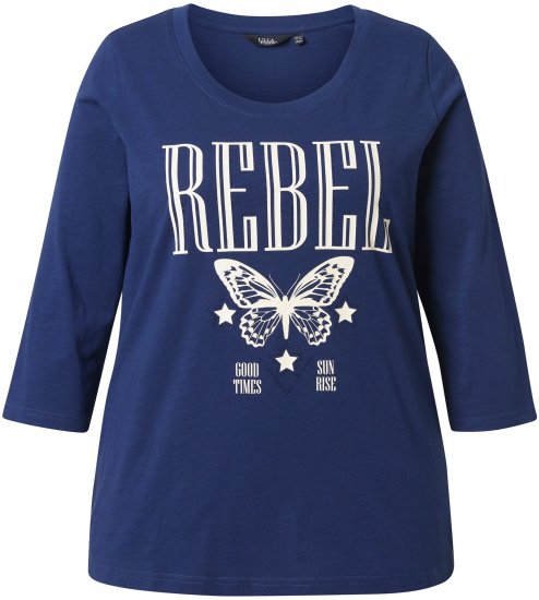 Ulla Popken Rebel 3/4 Sleeve Graphic Tee Ink Blue - Majice - 