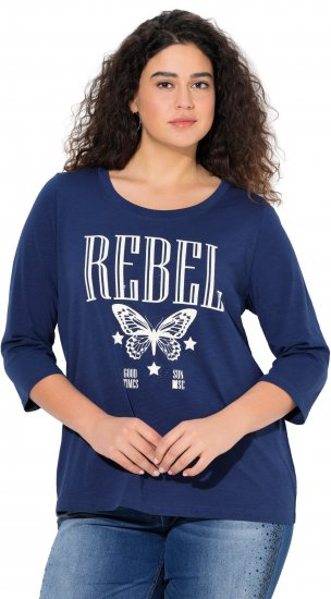 Ulla Popken Rebel 3/4 Sleeve Graphic Tee Ink Blue - Majice - 