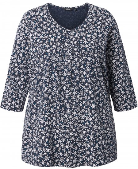 Ulla Popken Snowflake Print 3/4 Sleeve Tee Navy - Majice - 