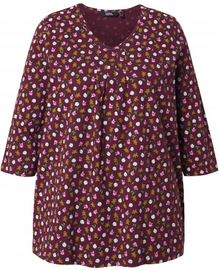Ulla Popken Gingerbread Print 3/4 Sleeve Tee Plum - Majice - 