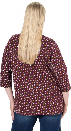 Ulla Popken Gingerbread Print 3/4 Sleeve Tee Plum - Majice - 