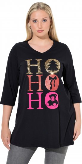 Ulla Popken Ho Ho Ho 3/4 Sleeve Graphic Tunic Tee Black - Majice - 