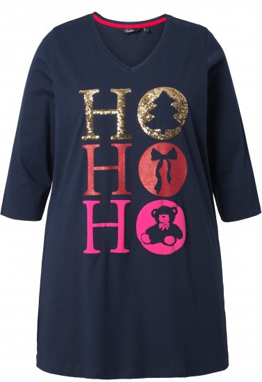 Ulla Popken Ho Ho Ho 3/4 Sleeve Graphic Tunic Tee Navy - Majice - 