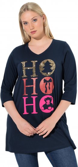 Ulla Popken Ho Ho Ho 3/4 Sleeve Graphic Tunic Tee Navy - Majice - 