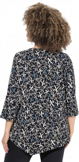 Ulla Popken Ribbon Print 3/4 Sleeve Asymmetric Tee Black - Natisnjene majice za ženske - 