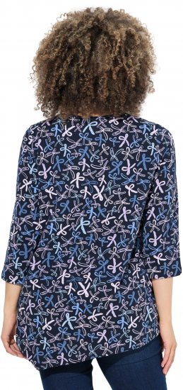 Ulla Popken Ribbon Print 3/4 Sleeve Asymmetric Tee Navy - Natisnjene majice za ženske - 